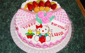 torta del feliz cumpleaños, rosa, gatito HD fondos de pantalla