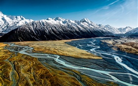 Hooker Valley, Parque Nacional de Aoraki Mount Cook, Nueva Zelanda, montañas HD fondos de pantalla