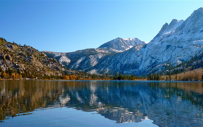 Lago, montañas, cielo, árboles, otoño, la reflexión del agua Fondos de pantalla, imagen