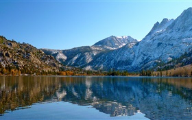 Lago, montañas, cielo, árboles, otoño, la reflexión del agua HD fondos de pantalla