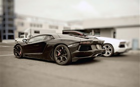 Lamborghini Aventador superdeportivo negro en el estacionamiento HD fondos de pantalla