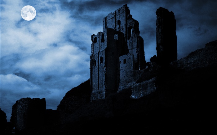 Noche, luna, ruinas, fortaleza, nubes Fondos de pantalla, imagen