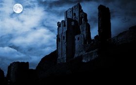 Noche, luna, ruinas, fortaleza, nubes HD fondos de pantalla