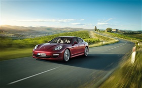 Porsche Supercar rojo, velocidad, carretera