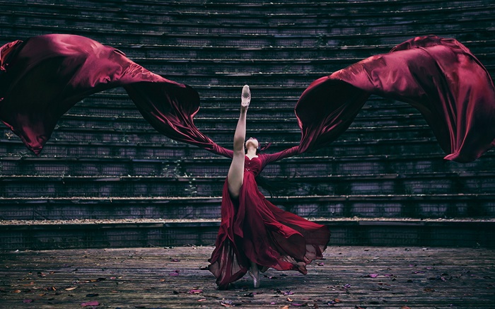 niña de baile vestido rojo, escaleras Fondos de pantalla, imagen