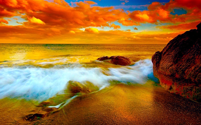 Mar, costa, nubes, playa, piedras Fondos de pantalla, imagen