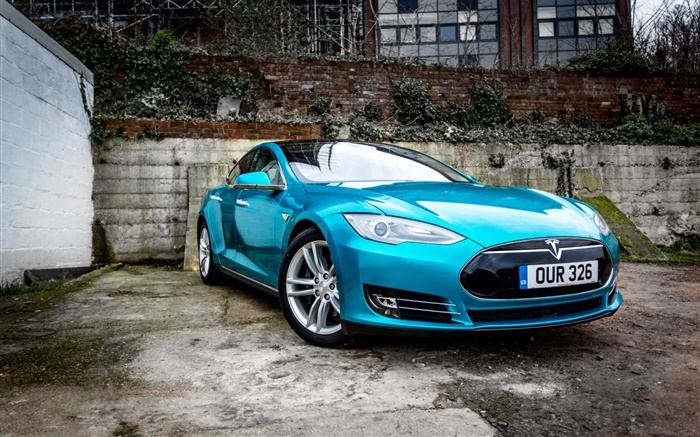 azul coche eléctrico vista frontal Tesla Model S Fondos de pantalla, imagen