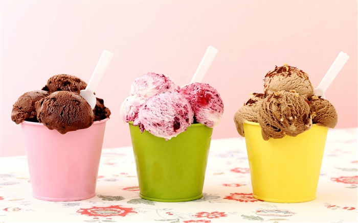 Tres tipos de helados, chocolate, frambuesa, postre Fondos de pantalla, imagen