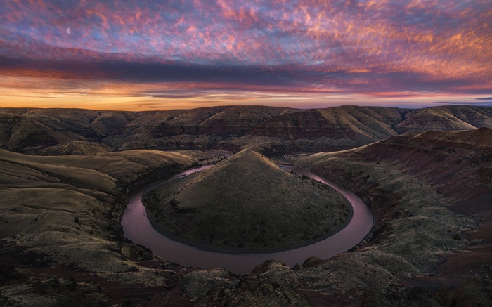 EE.UU., cañón, río, colinas, rocas, nubes, amanecer Fondos de pantalla, imagen