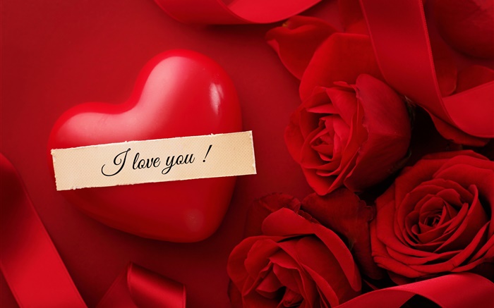 Día de San Valentín, te amo, corazón, flores color de rosa roja Fondos de pantalla, imagen