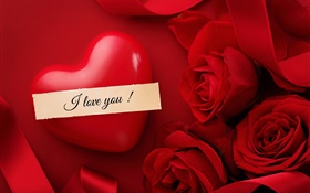 Día de San Valentín, te amo, corazón, flores color de rosa roja HD fondos de pantalla