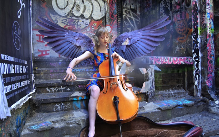 Ángel juego cello chica, alas Fondos de pantalla, imagen