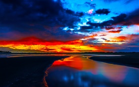 Costa de la puesta del sol, mar, brillo, nubes, oscuridad HD fondos de pantalla