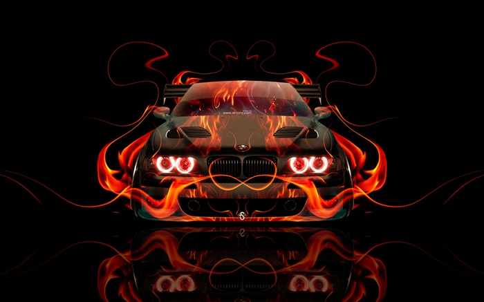 BMW de color naranja fuego, Vista delantera del coche, diseño creativo Fondos de pantalla, imagen