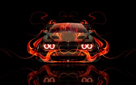 BMW de color naranja fuego, Vista delantera del coche, diseño creativo HD fondos de pantalla