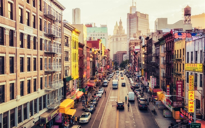 Manhattan, Estados Unidos, Nueva York, East Broadway, el barrio chino, calle, coches Fondos de pantalla, imagen