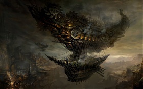 Steampunk, nave volando, arte fotos HD fondos de pantalla
