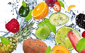 Diferentes tipos de frutas en el agua HD fondos de pantalla