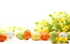 Feliz Pascua, huevos, flores, primavera HD fondos de pantalla