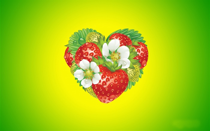 Amor corazón, flores, fresa, diseño creativo Fondos de pantalla, imagen
