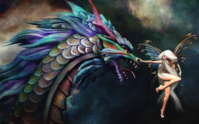 Mariposa chica mago y dragón Fondos de pantalla, imagen