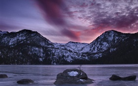 Lago, montañas, piedras, anochecer HD fondos de pantalla