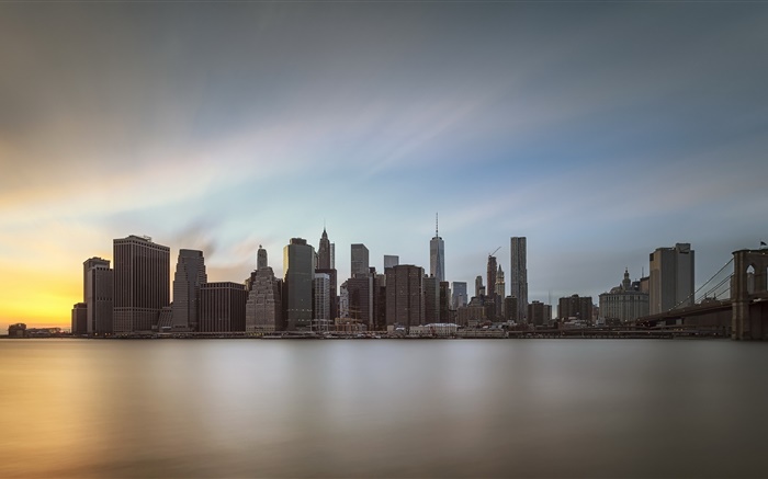Manhattan, ciudad al atardecer, reflexión del agua, Estados Unidos Fondos de pantalla, imagen