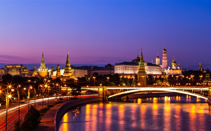 El Kremlin, Rusia, Moscú, ciudad de noche, río, luces Fondos de pantalla, imagen