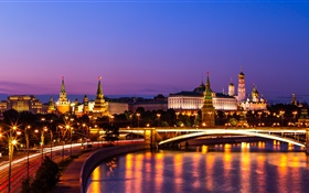 El Kremlin, Rusia, Moscú, ciudad de noche, río, luces HD fondos de pantalla