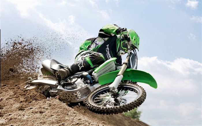 Kawasaki motocicleta, carreras, suciedad Fondos de pantalla, imagen