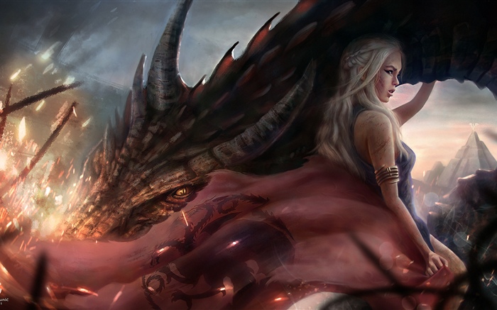 Juego de tronos, Emilia Clarke, dragón, cuadro de arte Fondos de pantalla, imagen