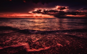 Mar, puesta del sol, noche, estilo rojo HD fondos de pantalla