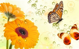 Flores y mariposas amarillas, diseño creativo HD fondos de pantalla