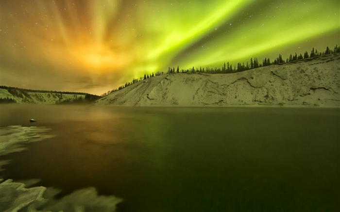 Alaska, aurora boreal, lago, nieve, invierno Fondos de pantalla, imagen
