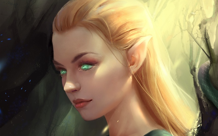 Chica de fantasía, duende, ojos verdes Fondos de pantalla, imagen