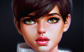 Chica de fantasía, ojos verdes, fondo negro HD fondos de pantalla