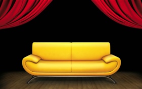 Interior, sofá, cortina