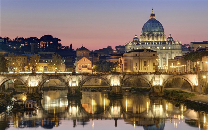 Romano, gótico, casco antiguo, ciudad, luces, puente, río Fondos de pantalla, imagen