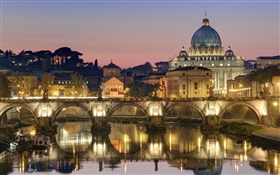 Romano, gótico, casco antiguo, ciudad, luces, puente, río HD fondos de pantalla