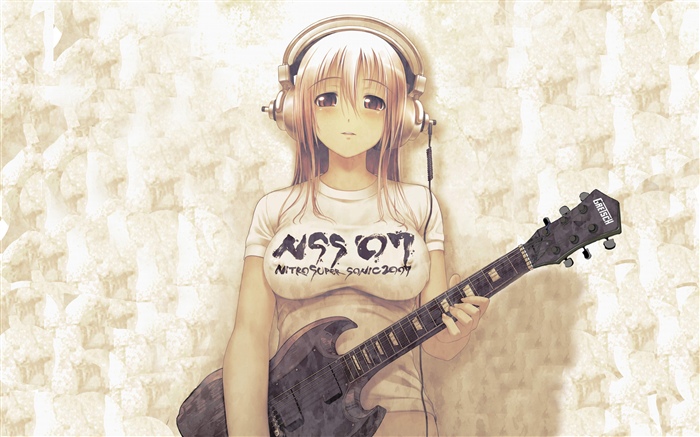 Chica anime, auriculares, guitarra Fondos de pantalla, imagen