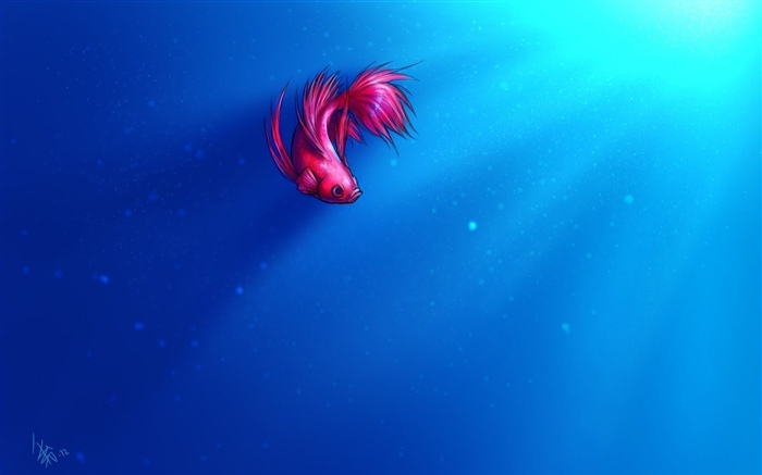 Pintura artística, pez rosa, mar azul. Fondos de pantalla, imagen