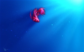 Pintura artística, pez rosa, mar azul. HD fondos de pantalla