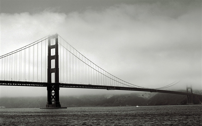 Puente, río, cuadro blanco y negro Fondos de pantalla, imagen
