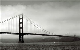 Puente, río, cuadro blanco y negro HD fondos de pantalla
