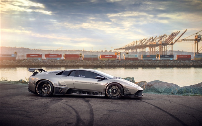 Vista lateral de supercar de plata Lamborghini Fondos de pantalla, imagen