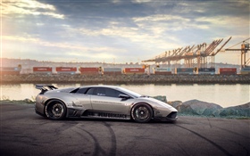 Vista lateral de supercar de plata Lamborghini HD fondos de pantalla