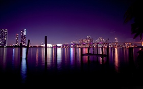 Miami, ciudad, noche, río, rascacielos, luces, noche, Estados Unidos HD fondos de pantalla