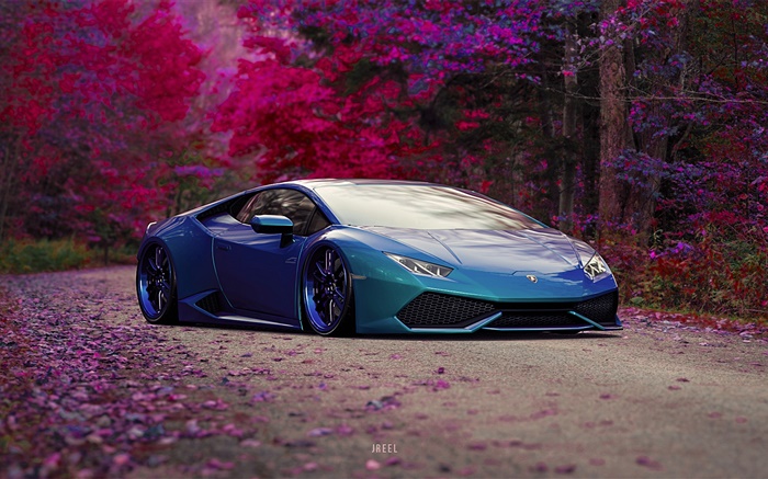 Supercar de Lamborghini azul, otoño Fondos de pantalla, imagen