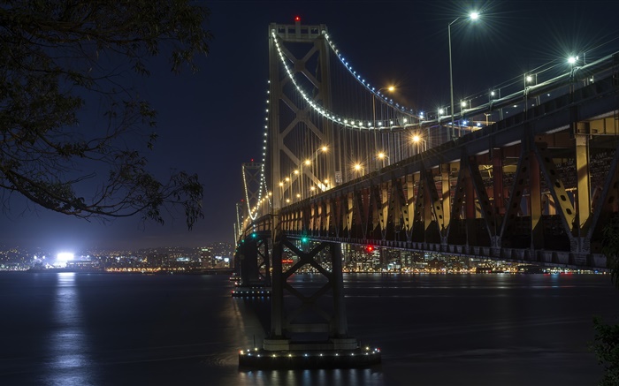 California, San Francisco, puente, luces, río, noche Fondos de pantalla, imagen