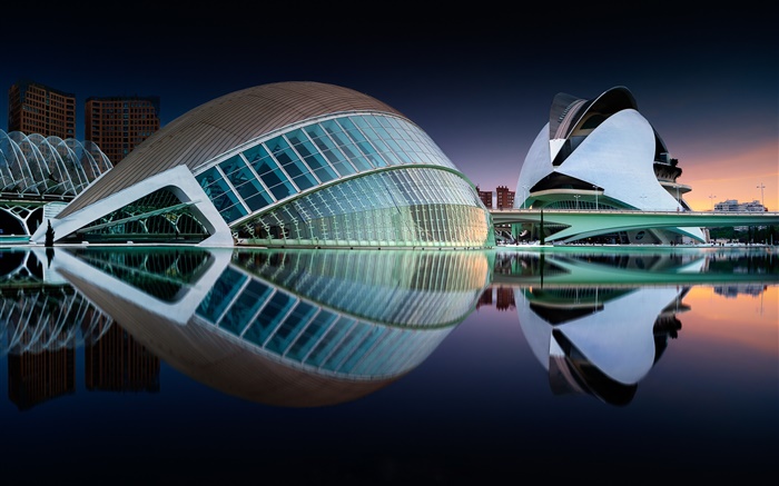 España, Valencia, edificios, reflexión del agua Fondos de pantalla, imagen